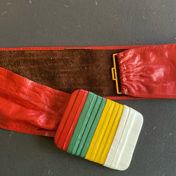 Vintage 80s New Wave Punk Italian Leather Retro mod slouchy Belt M - Picture 5 of 8